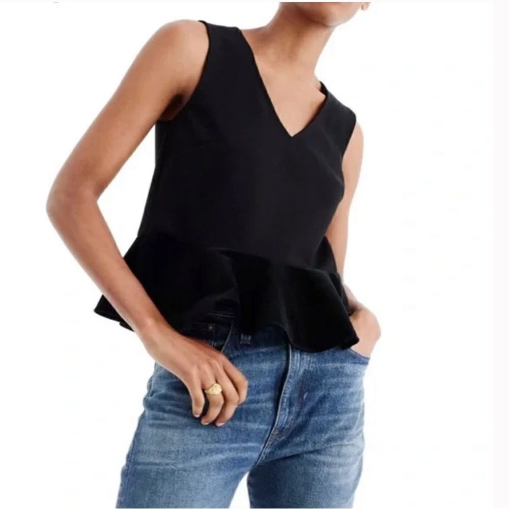 J Crew Velvet Peplum Black Top H3583 M‎